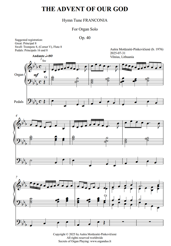 The Advent of Our God, Op. 40 (Organ solo) by Ausra Motuzaite-Pinkeviciene