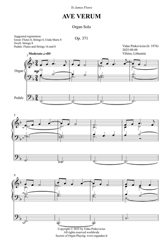 Ave Verum, Op. 371 (Organ Solo) by Vidas Pinkevicius