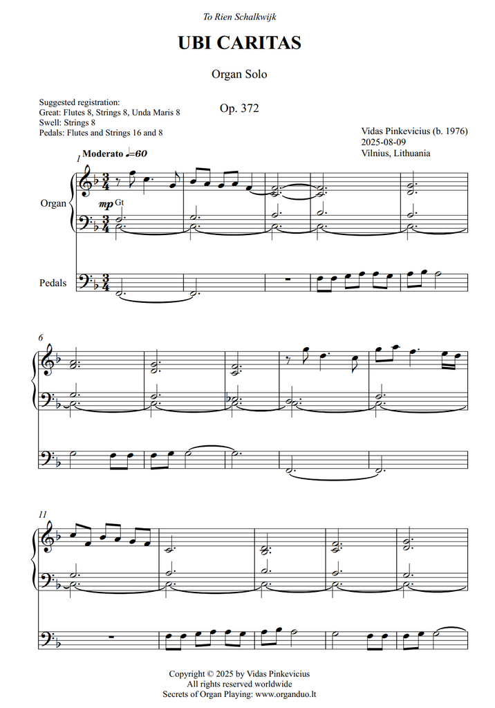 Ubi Caritas, Op. 372 (Organ Solo)
