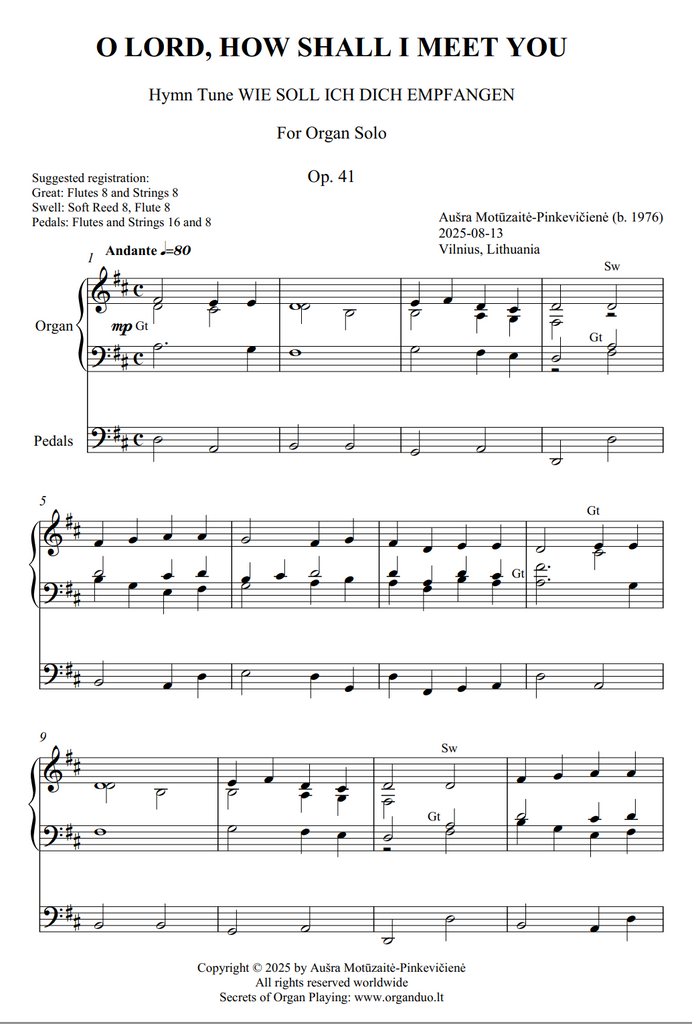 O Lord, How Shall I Meet You, Op. 41 (Organ Solo) by Ausra Motuzaite-Pinkeviciene
