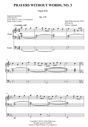 Prayers Without Words, No. 3, Op. 378 (Organ Solo) by Vidas Pinkevicius