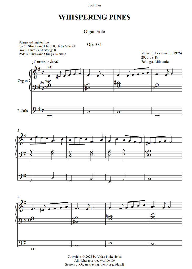 Whispering Pines, Op. 381 (Organ Solo) by Vidas Pinkevicius