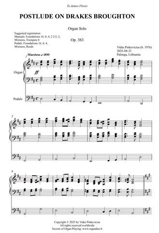 Postlude on Drakes Broughton, Op. 383 (Organ Solo) by Vidas Pinkevicius