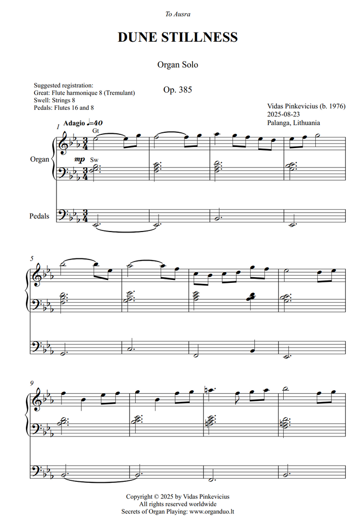 Dune Stillness, Op. 385 (Organ Solo) by Vidas Pinkevicius