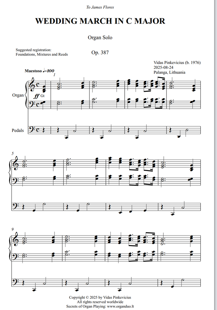 Wedding March in C Major, Op. 387 (Organ Solo) by Vidas Pinkevicius