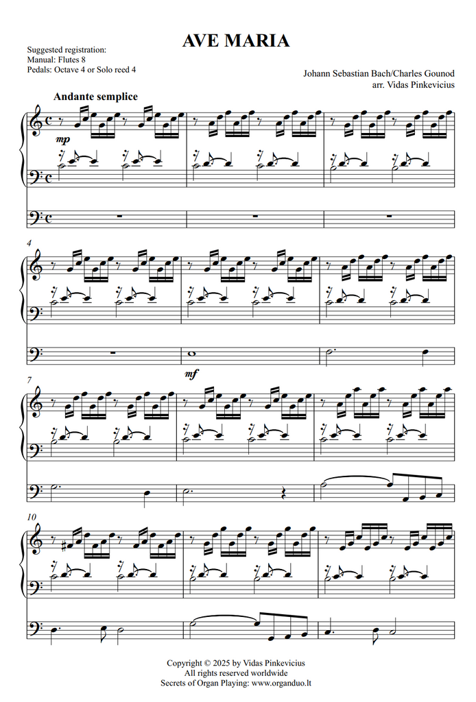 Ave Maria (arr. for organ solo) by Charles Gounod (arranged by Vidas Pinkevicius)
