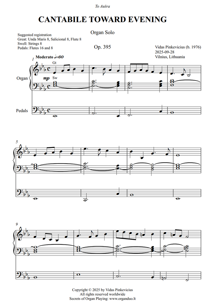 Cantabile Toward Evening, Op. 395 (Organ Solo) by Vidas Pinkevicius