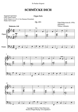 Schmücke dich, Op. 431 (Organ Solo) by Vidas Pinkevicius