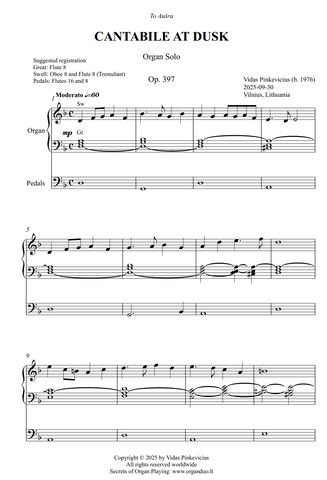 Cantabile at Dusk, Op. 397 (Organ Solo) by Vidas Pinkevicius