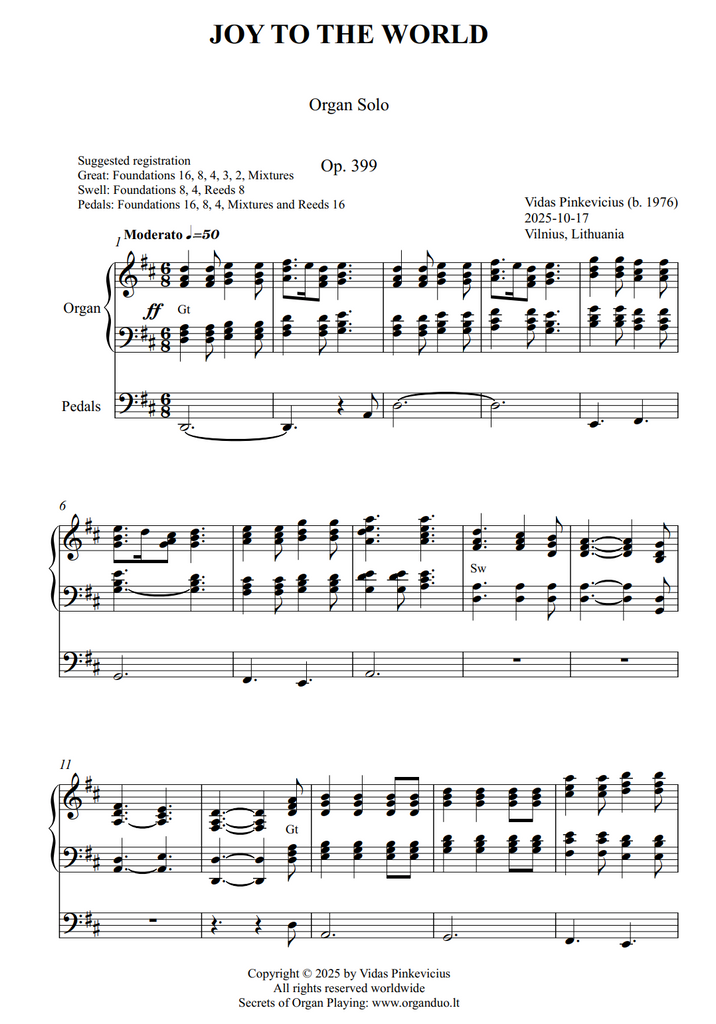 Joy to the World, Op. 399 (Organ Solo) by Vidas Pinkevicius