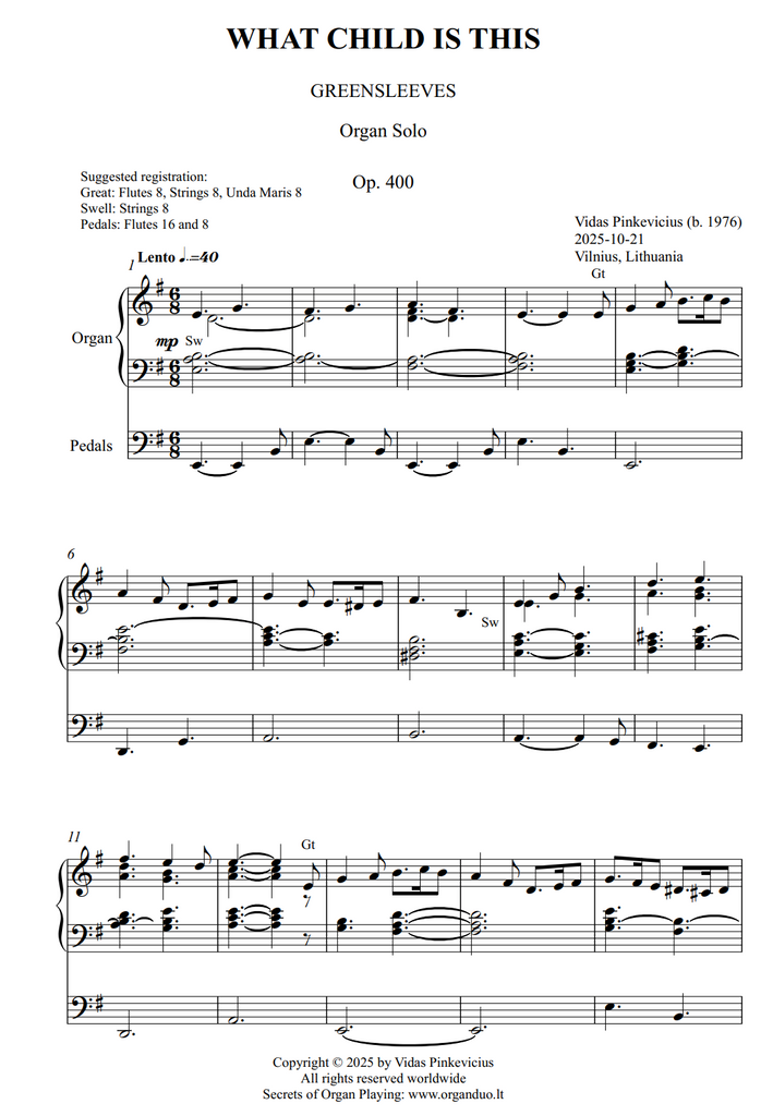 What Child Is This, Op. 400 (Organ Solo) by Vidas Pinkevicius
