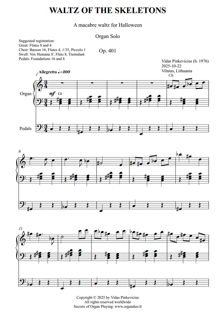 Waltz of the Skeletons, Op. 401 (Organ Solo) by Vidas Pinkevicius