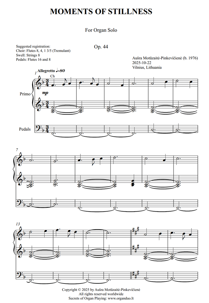 Moments of Stillness, Op. 44 (Organ Solo) by Ausra Motuzaite-Pinkeviciene (Copy)