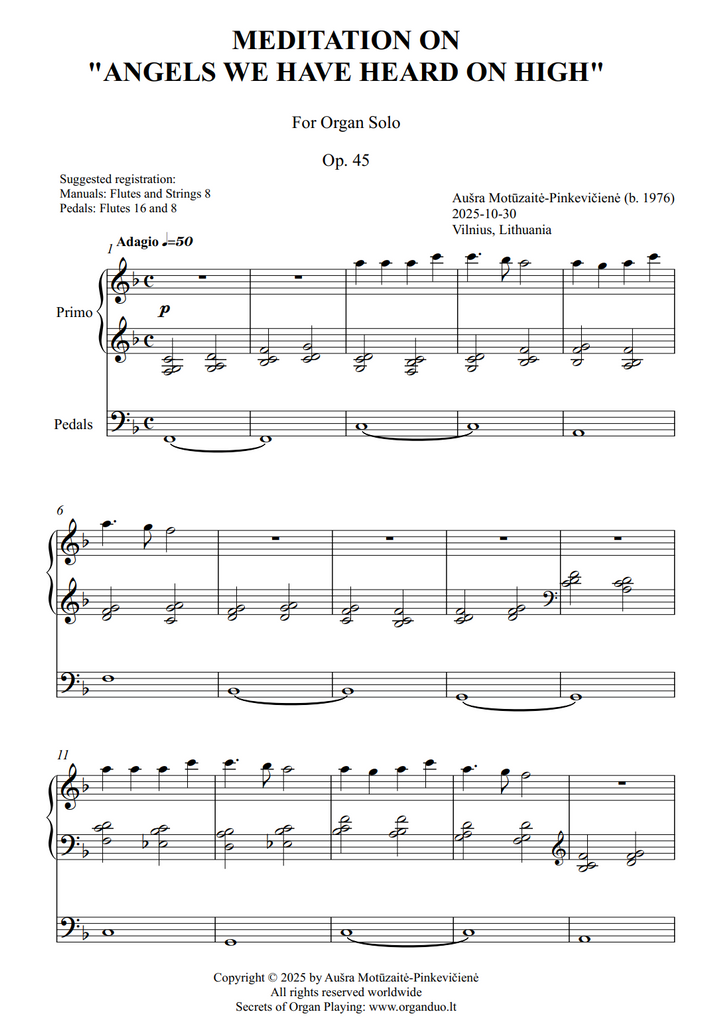 Meditation on "Angels We Have Heard on High", Op. 45 (Organ Solo) by Ausra Motuzaite-Pinkeviciene