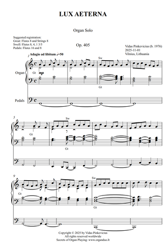 Lux Aeterna, Op. 405 (Organ Solo) by Vidas Pinkevicius