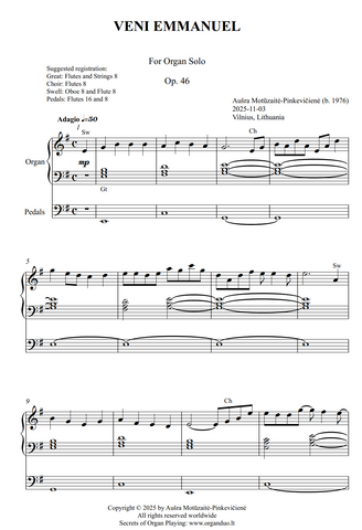 Veni Emmanuel, Op. 46 (Organ Solo) by Ausra Motuzaite-Pinkeviciene