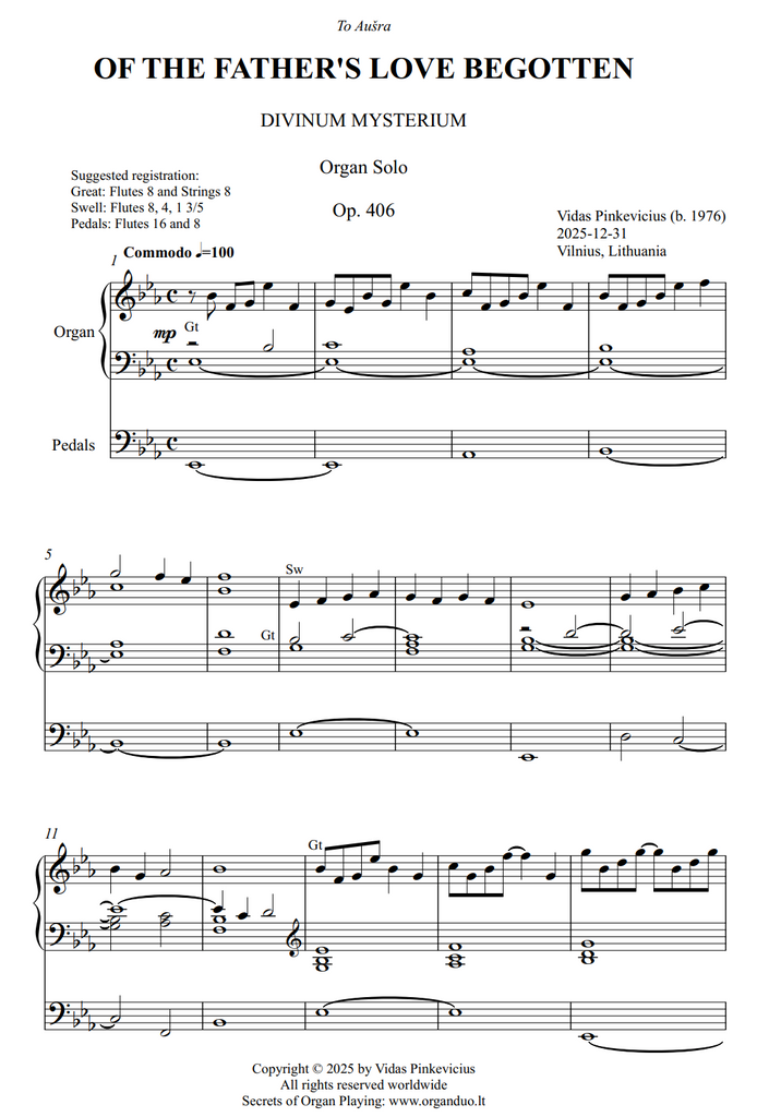 Of the Father's Love Begotten, Op. 406 (Organ Solo) by Vidas Pinkevicius