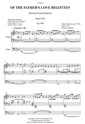 Of the Father's Love Begotten, Op. 406 (Organ Solo) by Vidas Pinkevicius