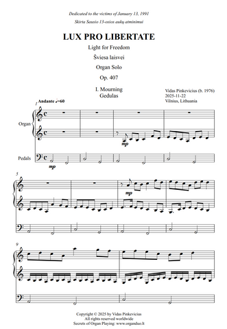 Lux pro libertate, Op. 407 (Organ Solo) by Vidas Pinkevicius