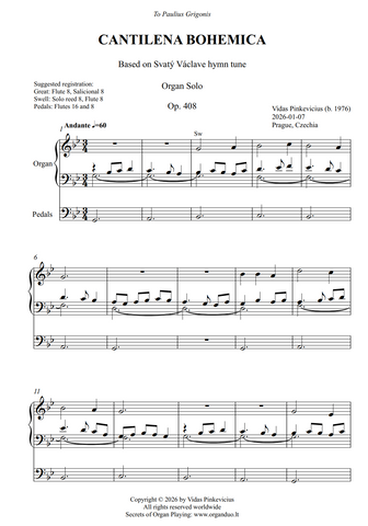 Cantilena Bohemica, Op. 408 (Organ Solo) by Vidas Pinkevicius