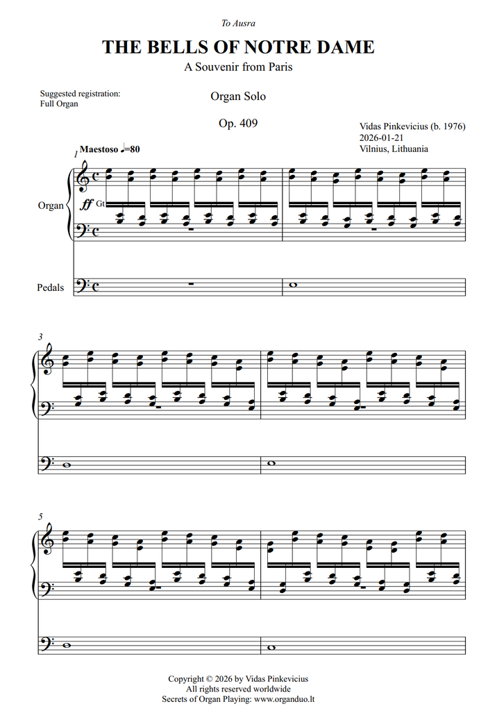 The Bells of Notre Dame, Op. 409 (Organ Solo) by Vidas Pinkevicius