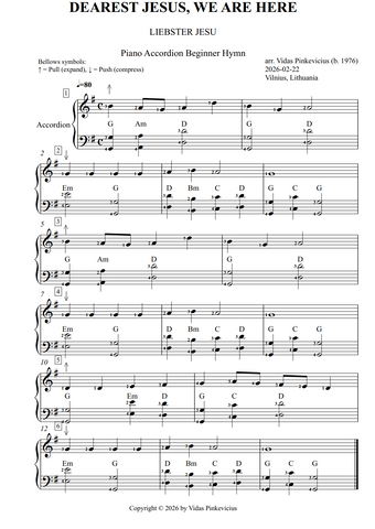 Dearest Jesus, We Are Here - Beginner Piano Accordion Hymn by Johann Rudolph Ahle (arranged by Vidas Pinkevicius)