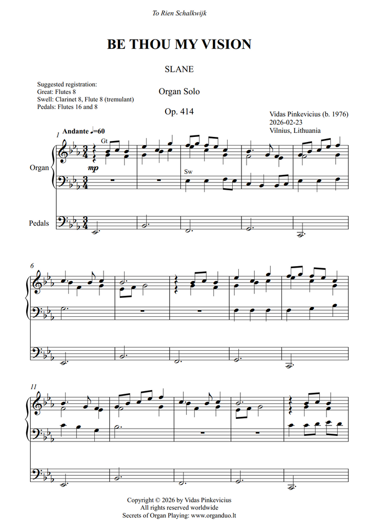 Be Thou My Vision, Op. 414 (Organ Solo) by Vidas Pinkevicius