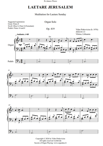 Laetare Jerusalem, Op. 419 (Organ Solo) by Vidas Pinkevicius