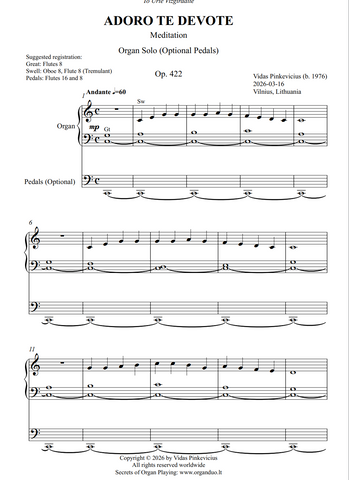 Adoro te, devote, Op. 422 (Organ Solo with Optional Pedals) by Vidas Pinkevicius