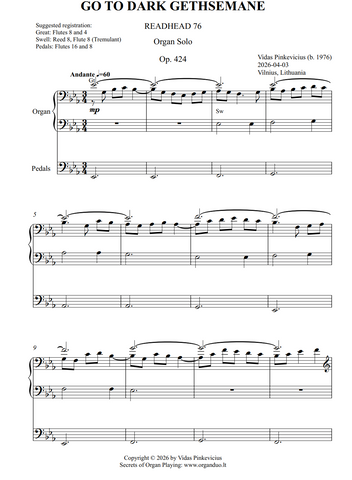 Go to Dark Gethsemane, Op. 424 (Organ Solo) by Vidas Pinkevicius