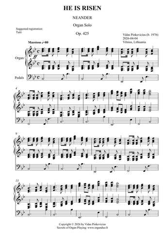 He Is Risen, Op. 425 (Organ Solo) by Vidas Pinkevicius