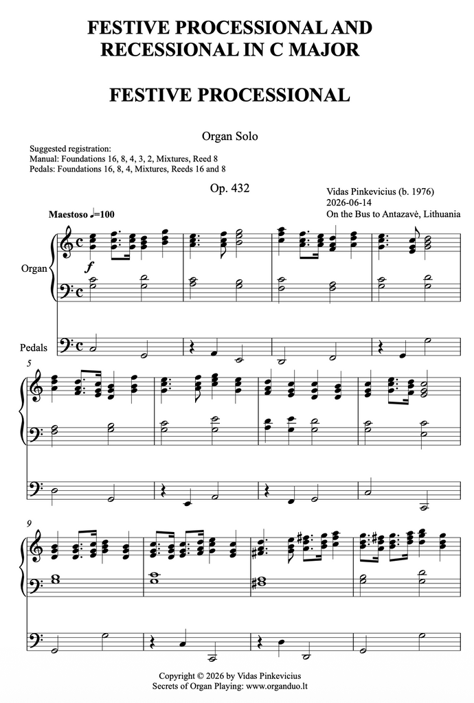 Festive Processional and Recessional in C Major, Op. 432 (Organ Solo) by Vidas Pinkevicius