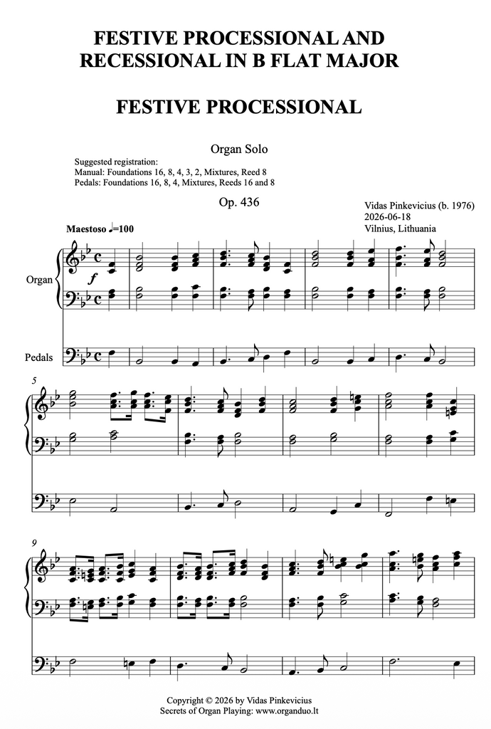 Festive Processional and Recessional in B Flat Major, Op. 436 (Organ Solo) by Vidas Pinkevicius