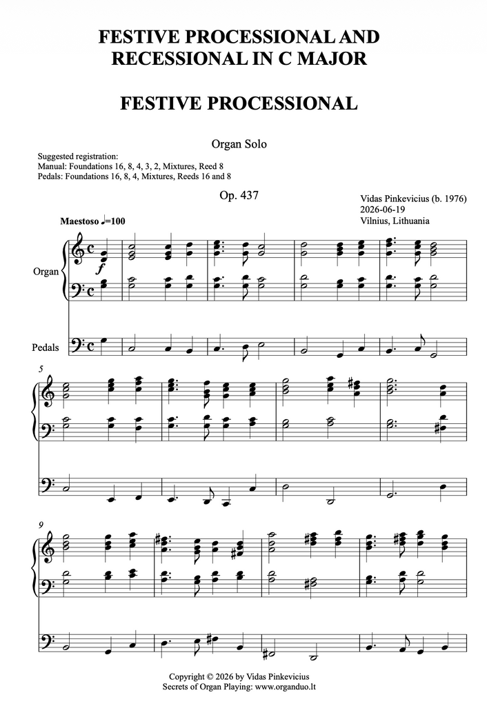 Festive Processional and Recessional in C Major, Op. 437 (Organ Solo) by Vidas Pinkevicius