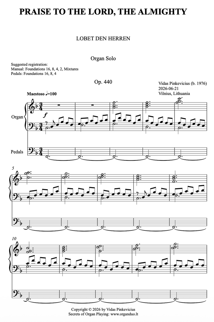Praise to the Lord, the Almighty, Op. 440 (Organ Solo) by Vidas Pinkevicius