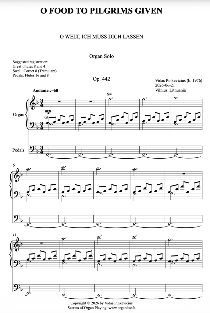 O Food to Pilgrims Given, Op. 442 (Organ Solo) by Vidas Pinkevicius
