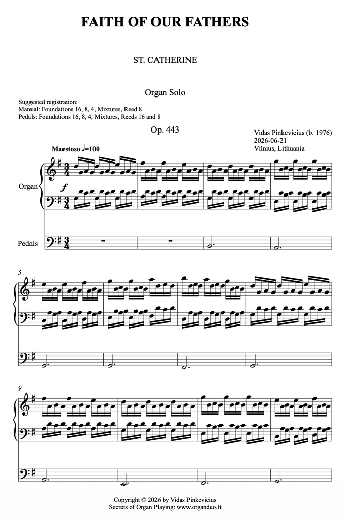 Faith of Our Fathers, Op. 443 (Organ Solo) by Vidas Pinkevicius