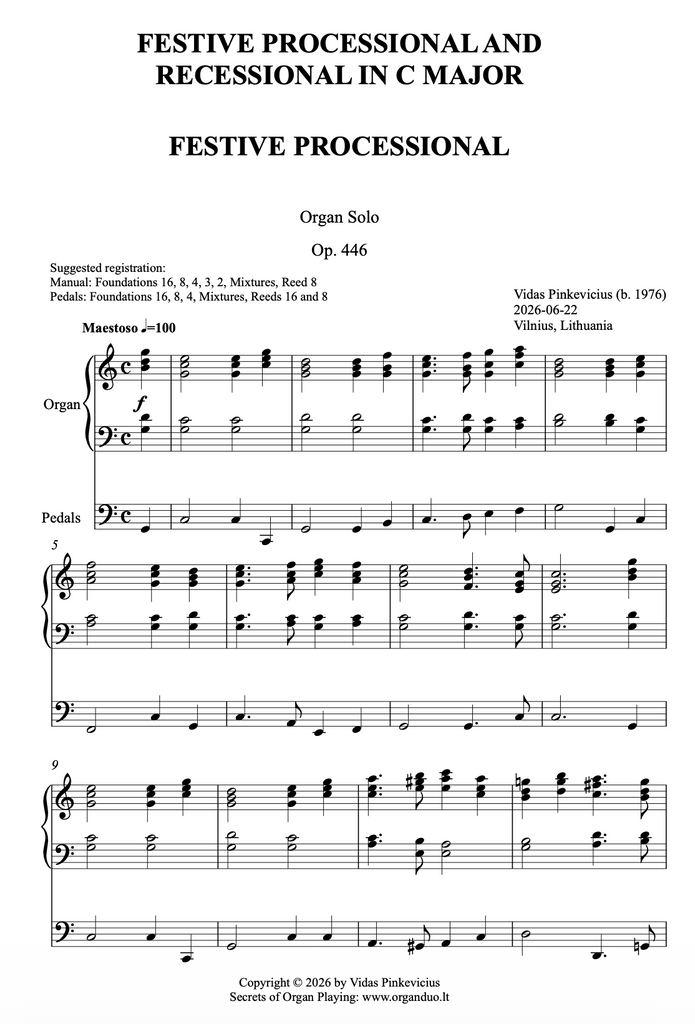 Festive Processional and Recessional in C Major, Op. 446 (Organ Solo) by Vidas Pinkevicius