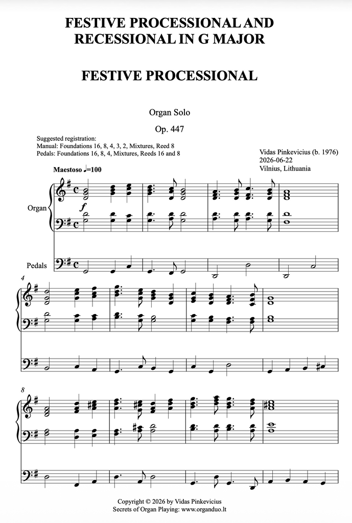 Festive Processional and Recessional in G Major, Op. 447 (Organ Solo) by Vidas Pinkevicius