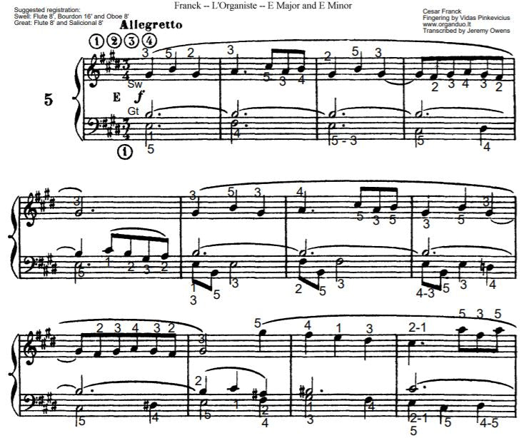 Allegretto in E Major from L'Organiste by Cesar Franck with Fingering