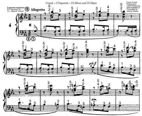 Allegretto in Eb Major from L'Organiste by Cesar Franck with Fingering