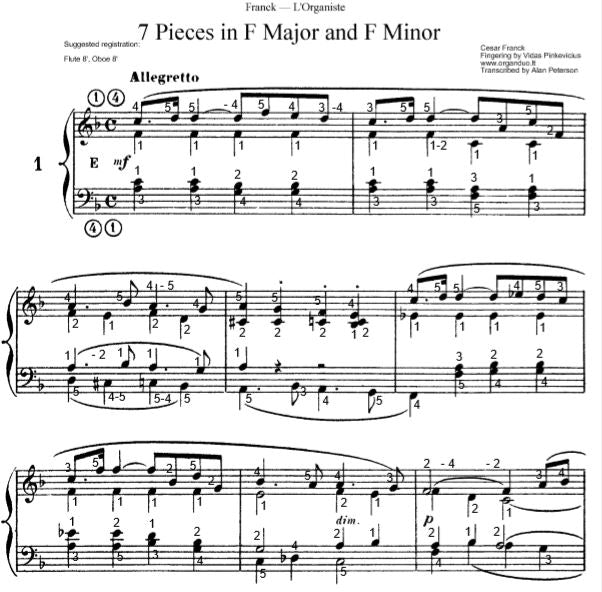 Andantino in F Major from L'Organiste by Cesar Franck with Fingering