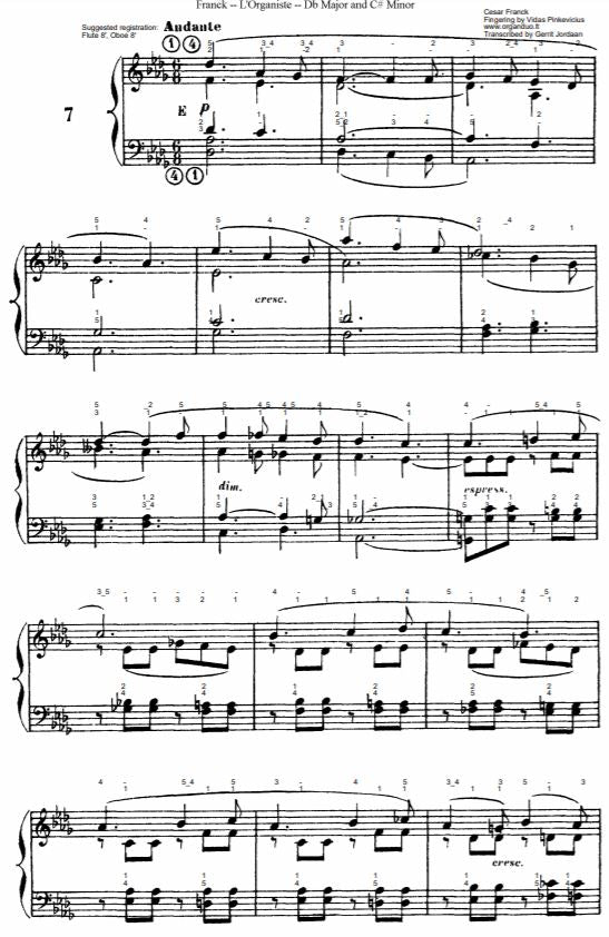 Andante in Db Major (long) from L'Organiste by Cesar Franck with Fingering