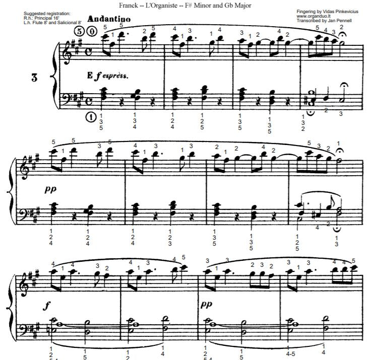 Andantino in F# Minor 2 from L'Organiste by Cesar Franck with Fingering