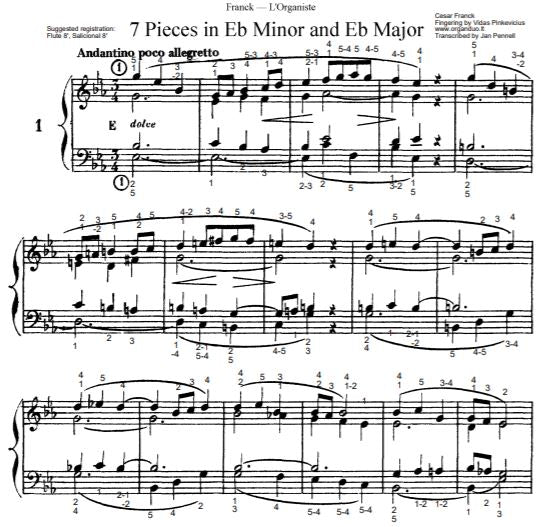 Andantino poco allegretto in Eb Major from L'Organiste by Cesar Franck with Fingering