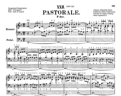 Bach Pastorella with Fingering and Registration