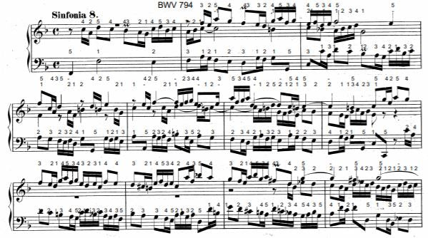 Three Part Sinfonia No. 8 in F Major, BWV 794 by J.S. Bach with complete fingering