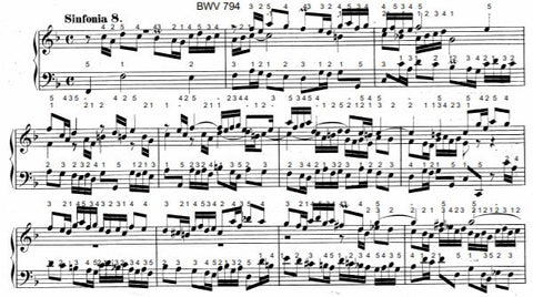 Three Part Sinfonia No. 8 in F Major, BWV 794 by J.S. Bach with complete fingering