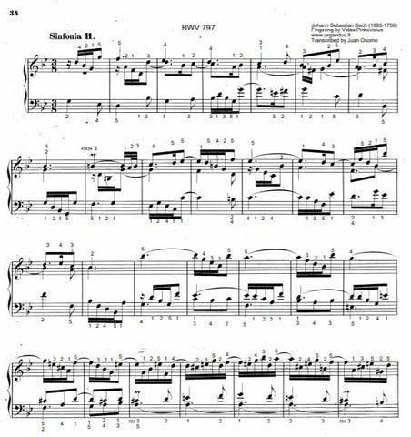 Three Part Sinfonia No. 11 in G Minor, BWV 797 by J.S. Bach with complete fingering