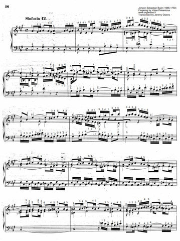 Three Part Sinfonia No. 12 in A Major, BWV 798 by J.S. Bach with complete fingering